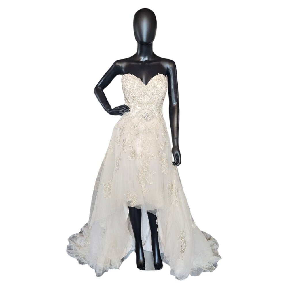Champagne/Gold Embroidered High/Low Wedding Gown - Private Label by G
